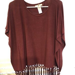 Maroon Fringe Poncho Top